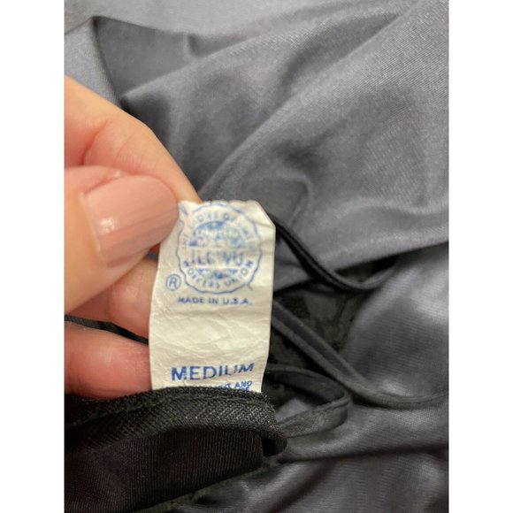 Vintage ILGWU Black Slip Lace Shiny Long Spaghetti Straps Nightie Medium - Picture 7 of 10